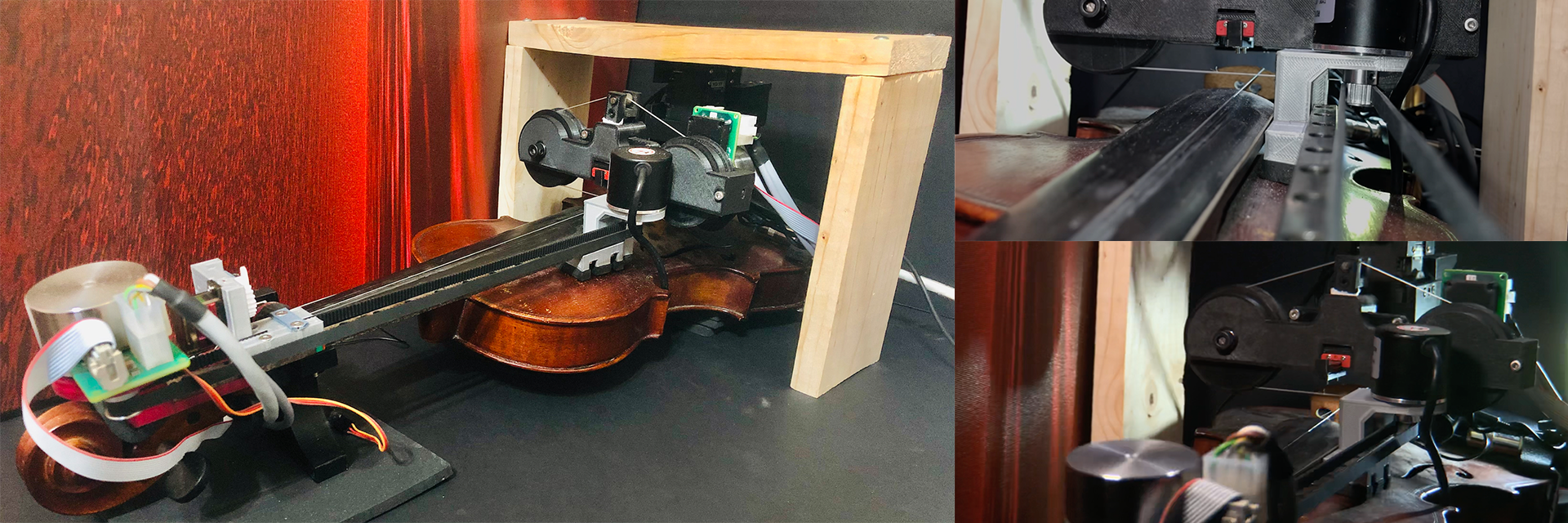 A violin rigged up for research purposes.