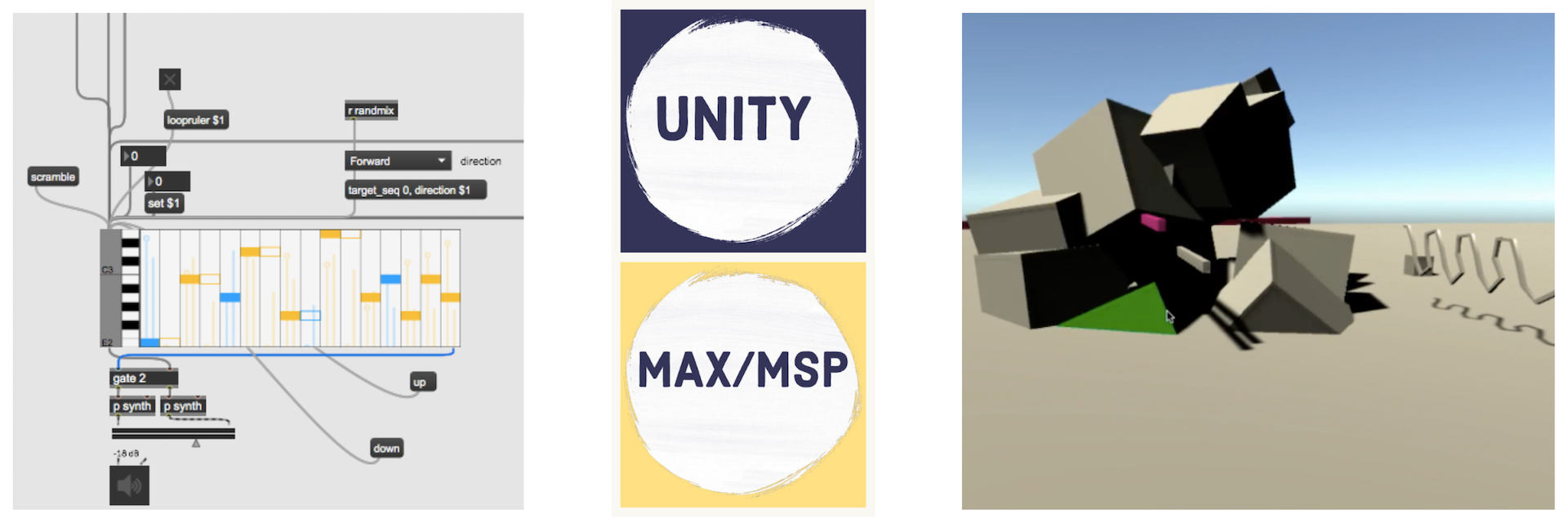 Max/MSP code and connection to Unity 3D rendering