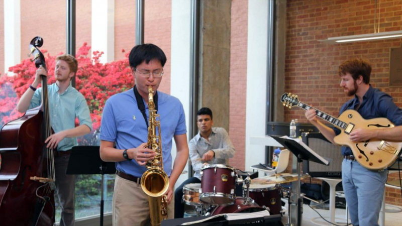A group of jazz musicians perform