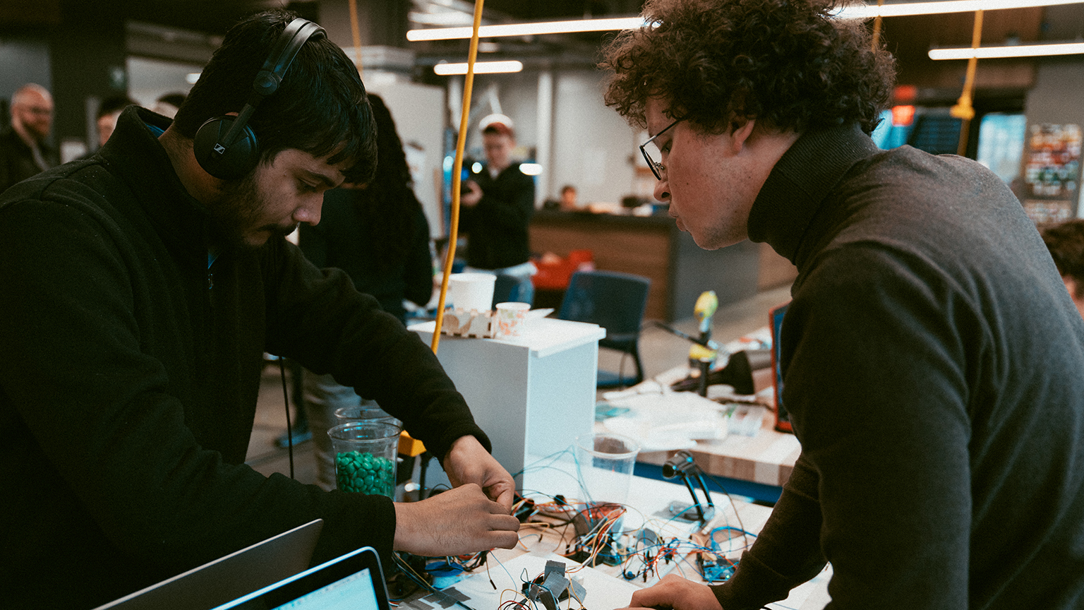 Students working together with a Moog kit.