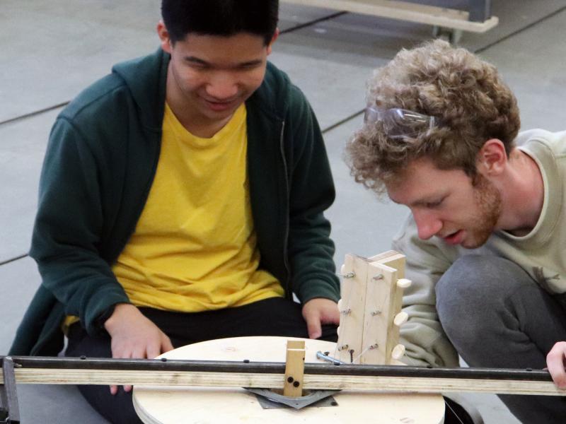 Students work on wooden project