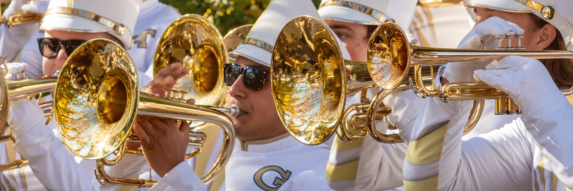 Close shot of horn players in Marching Band