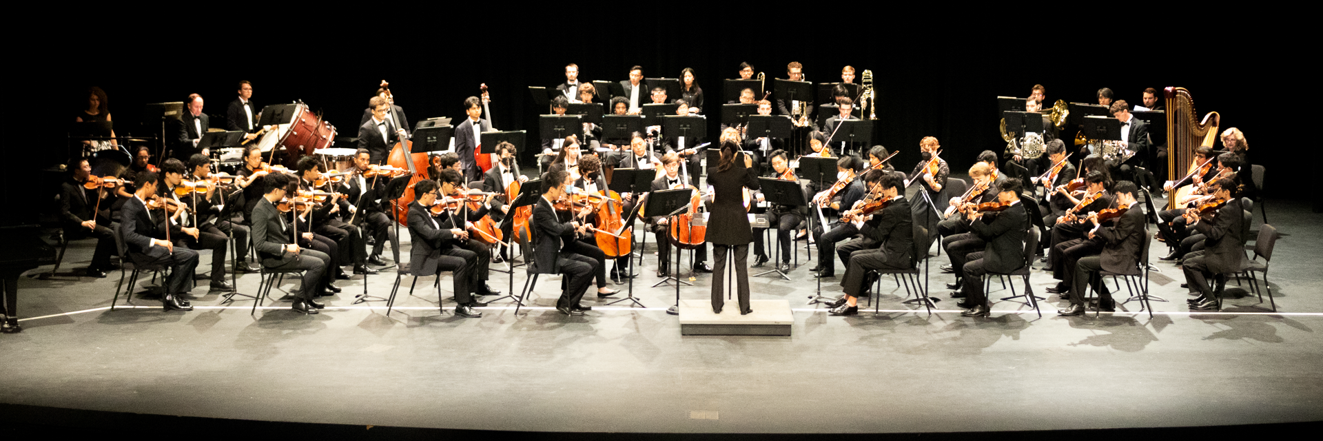 The Georgia Tech Symphony Orchestra on stage at the Ferst Center for the Arts.