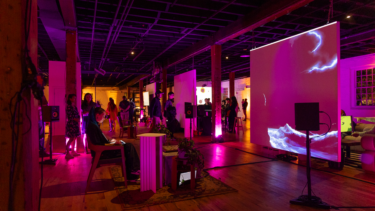 Photo of Blank Canvas, an interactive art piece featuring images on a projector screen.