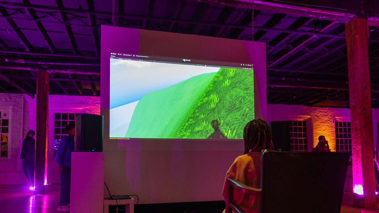 Person playing EOF, an open-world style game